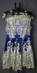 YNQJ royal blue metallic embroidered dress front