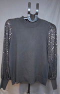 CeCe black sweater Medium with sheer sequin long sleeves