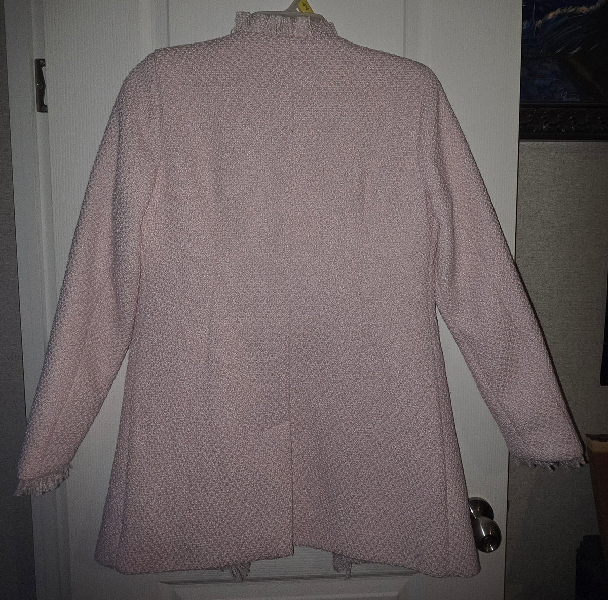 VENUS Tweed Jacket 6 Light Pink Boucle Fringe Longline Quiet Luxury Preppy