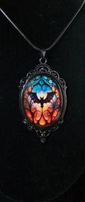 Bat Pendant Necklace – Black Cord – Gothic Stained Glass Style Halloween