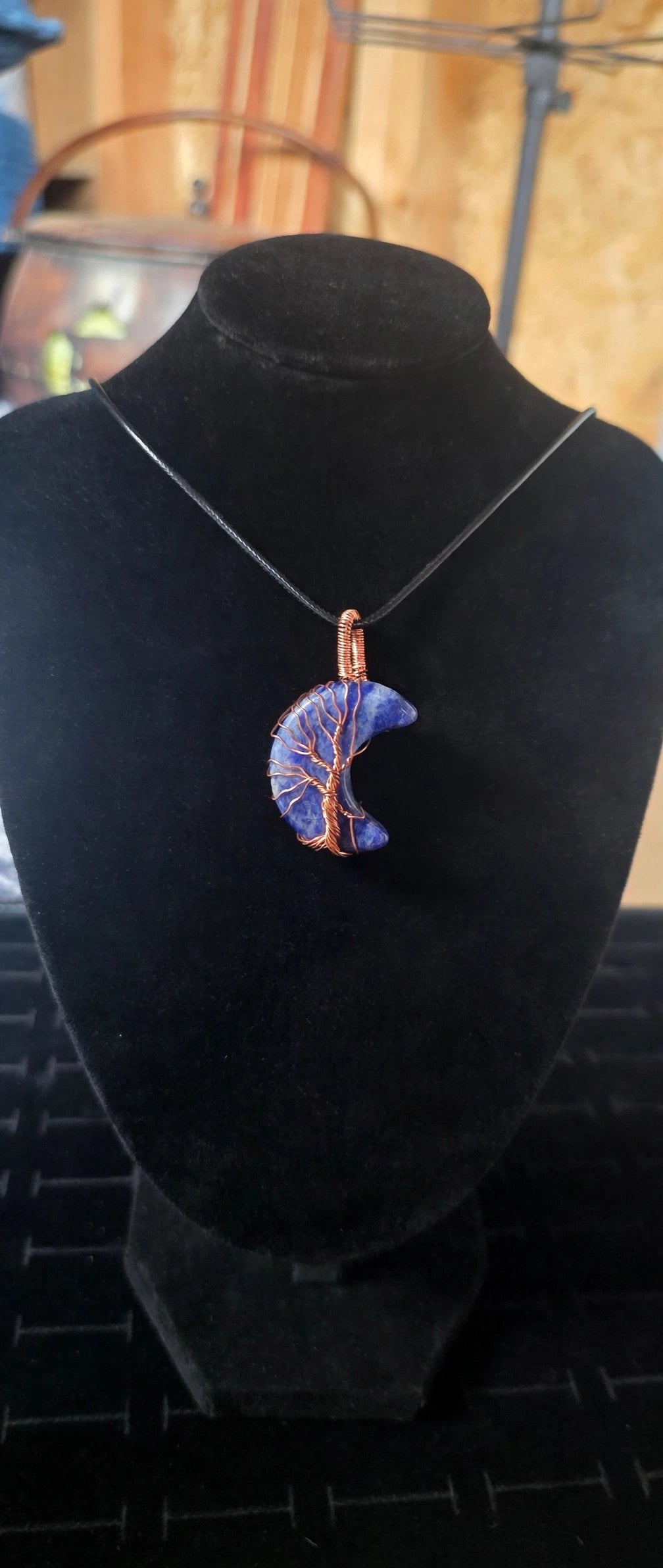 Blue Gemstone Crescent Moon Tree of Life Necklace – Witchy Whimsigoth Boho Jewelry