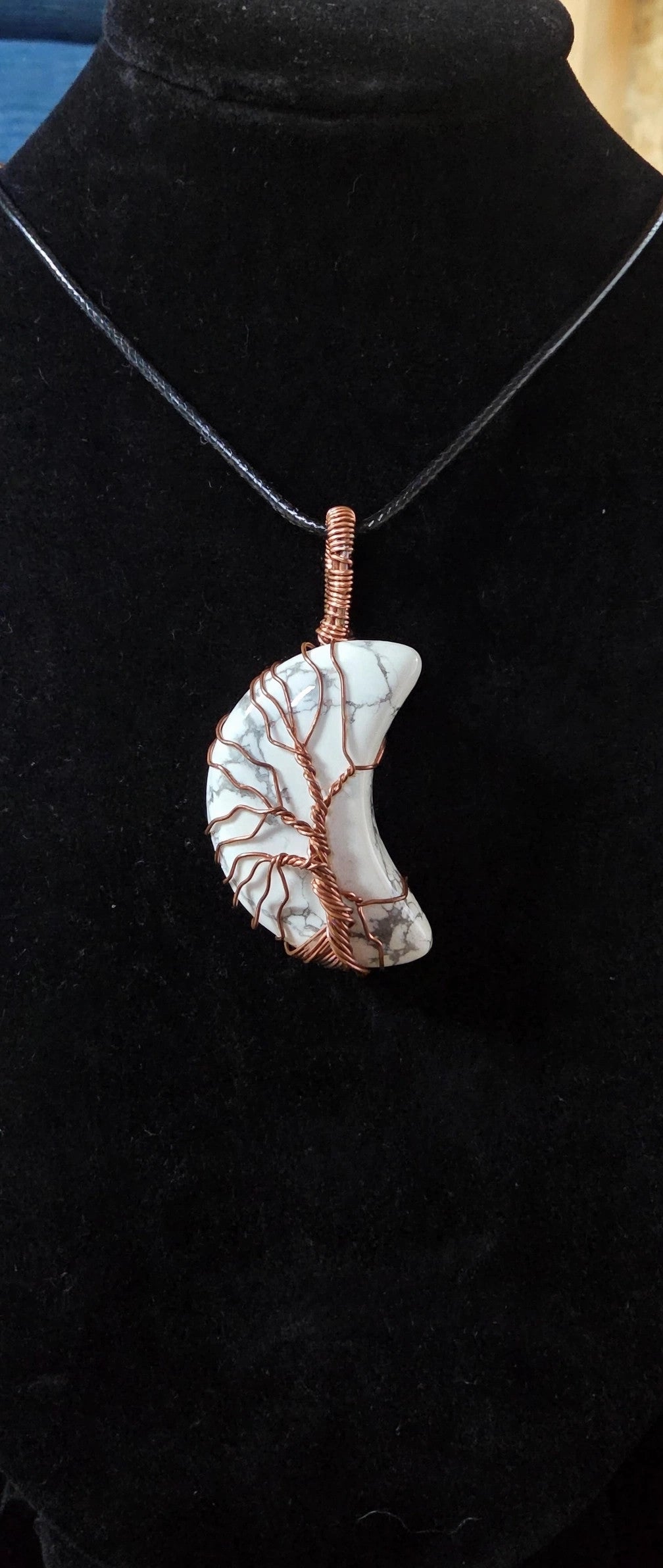 Howlite Crescent Moon Tree of Life Necklace – Witchy Celestial Boho Jewelry