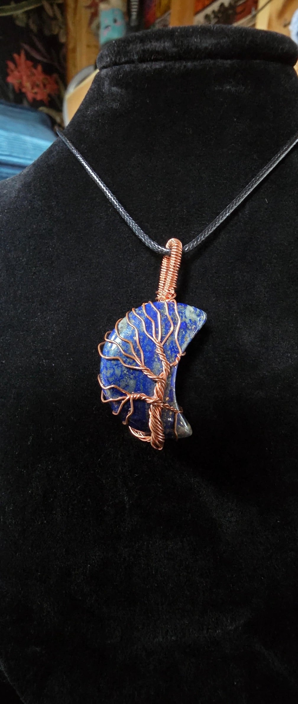 Lapis Gemstone Crescent Moon Tree of Life Necklace – Witchy Boho Celestial Jewelry