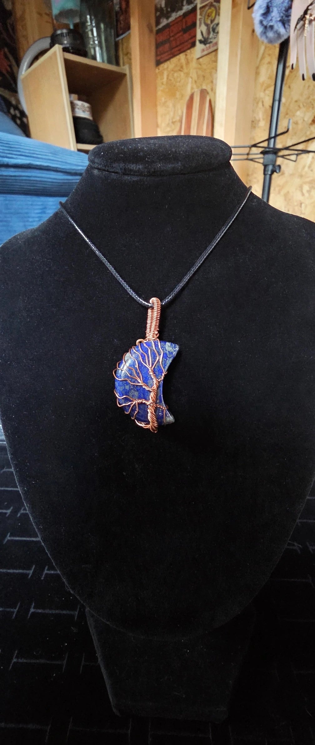Lapis Gemstone Crescent Moon Tree of Life Necklace – Witchy Boho Celestial Jewelry