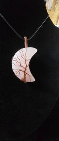 Rose Quartz Crescent Moon Tree of Life Necklace – Witchy Boho Crystal Jewelry