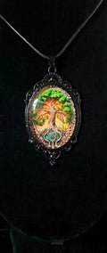 Green Tree of Life Pendant Necklace – Black Cord – Boho Spiritual Witchy